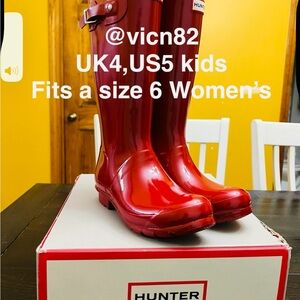 Hunter Kids Glossy Red Rain Boots with Buckle Detail